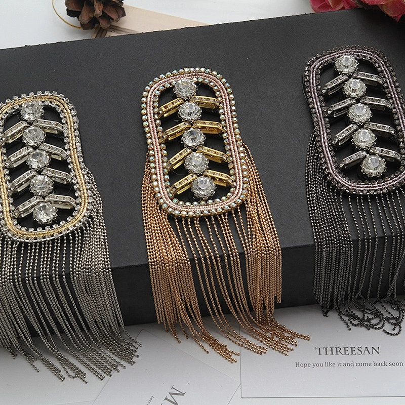 Factory beaded rhinestone applique Shoulder Badge sew on Beaded Patches rhinestone patches for clothing