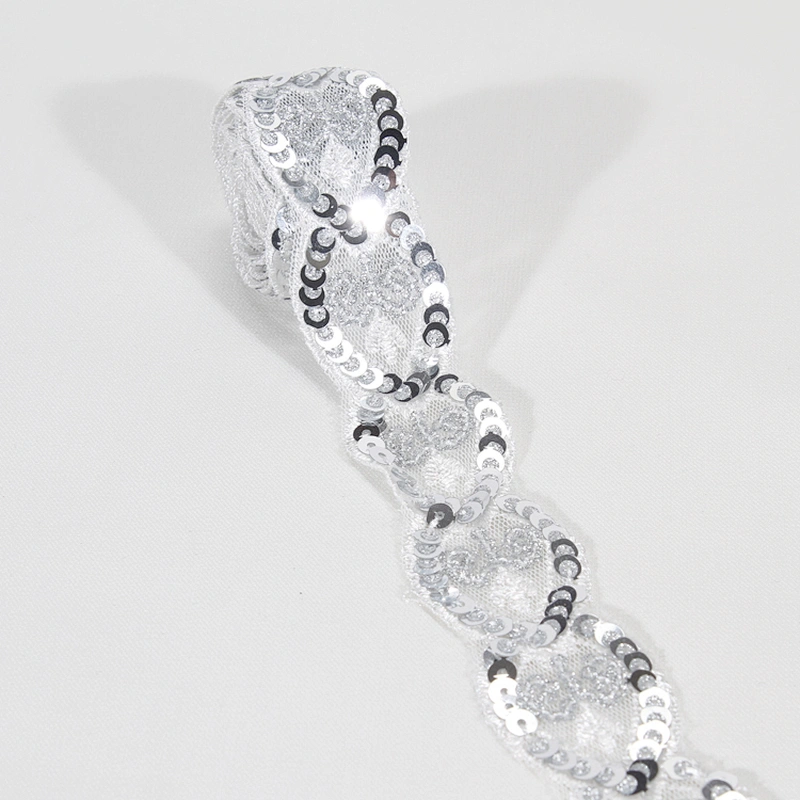 Custom Embroidery Leaf Shape Sequin Mesh Lace Trim