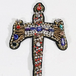 Handmade Beaded Cross Rhinestones Crystal Sword Design Patches Badge Applique Clothing Decorated Sewing Supplies
