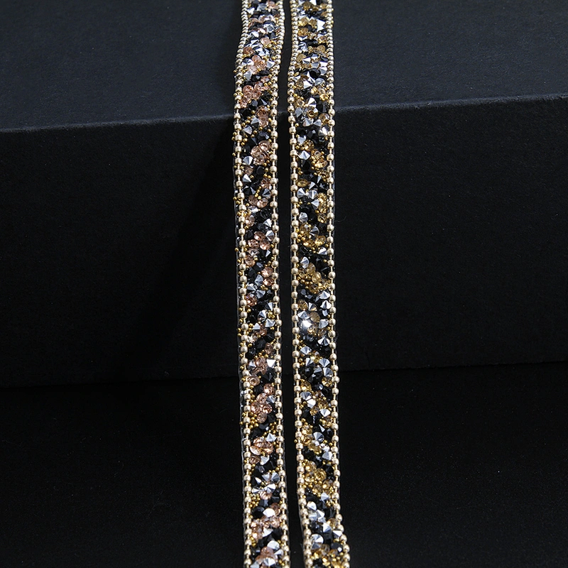 Kavatar Wholesale Gold Accessories Chain Rhinestone Mesh Hotfix Trimming For Hat For Clothing Volume Iron on Trims