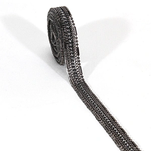 Wholesale Black Copper Chain Plastic Beaded Hotfix Webbing Trimming for Garments Sleeves Dresses Banding