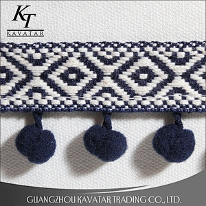 Kavatar Custom Design Wholesale Black Large 4.5cm Mini pompom Ball Lace Fring Trim For Garment