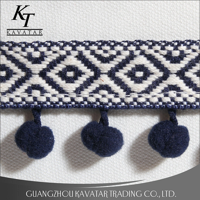 Kavatar Custom Design Wholesale Black Large 4.5cm Mini pompom Ball Lace Fring Trim For Garment