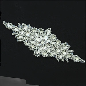 Sew-on Floral Bridal Pearl Crystal Beaded Rhinestone Applique