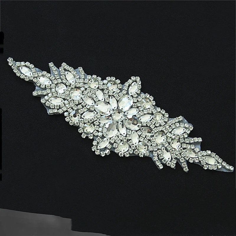 Sew-on Floral Bridal Pearl Crystal Beaded Rhinestone Applique