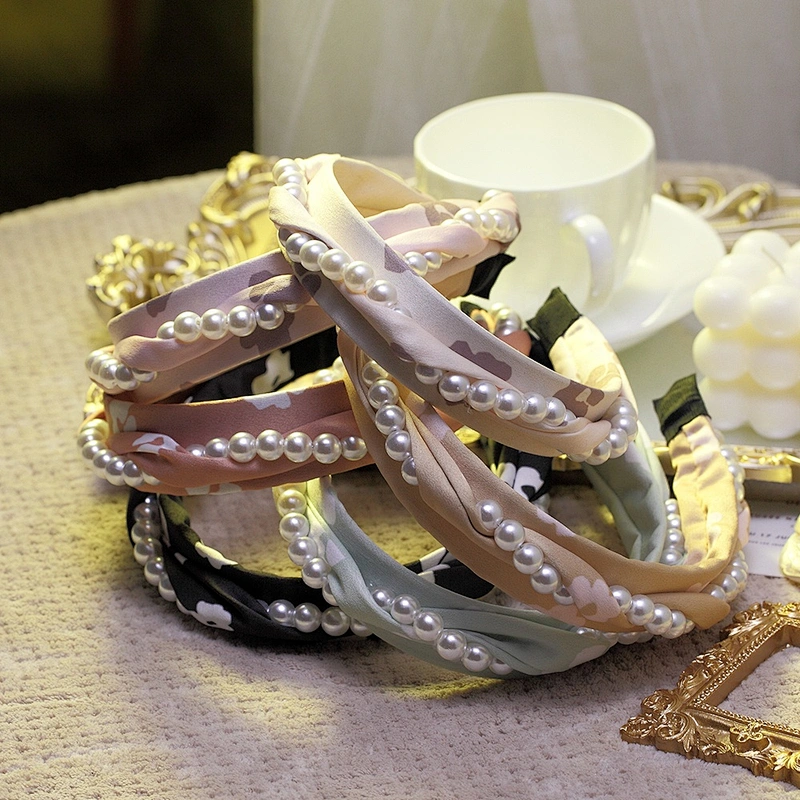 South Korea simple knot nail pearl hairband Europe and the United States with the same style retro polyester headband hairband