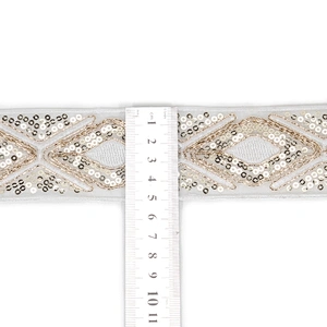 Handmade Gold Embroidery Cross Sequin Beaded Mesh Tape