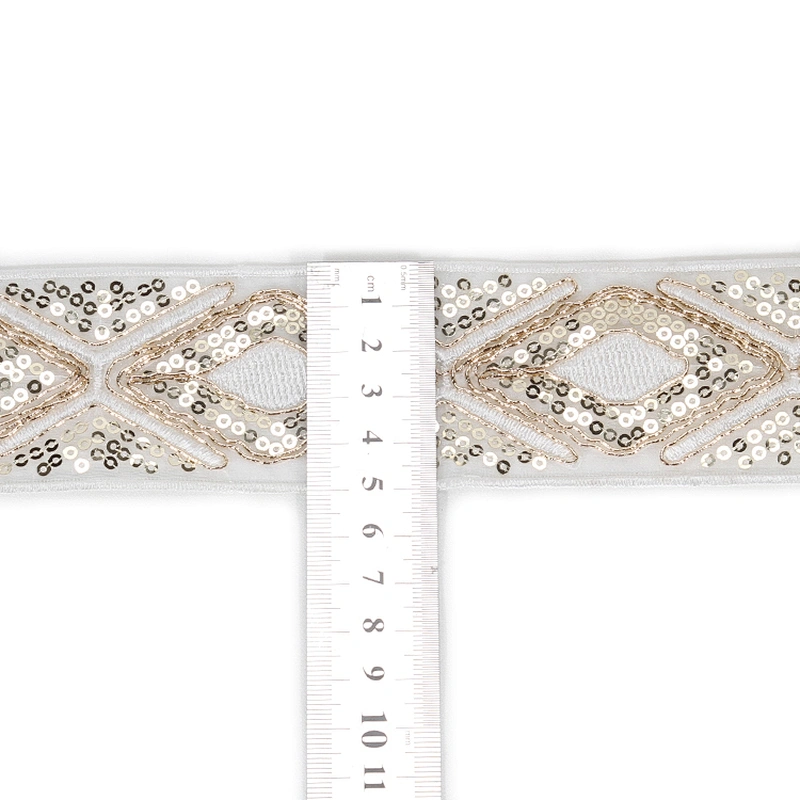 Handmade Gold Embroidery Cross Sequin Beaded Mesh Tape