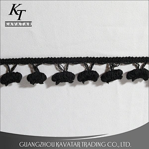 Good quality pure black pom pom fringe trim for garment,bags,shoe