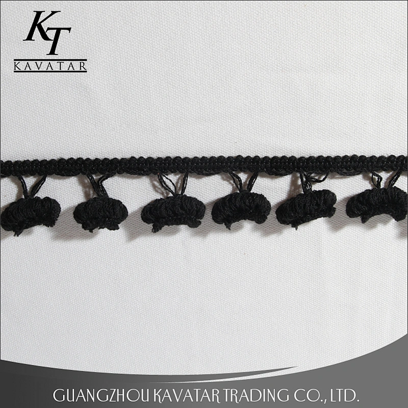Good quality pure black pom pom fringe trim for garment,bags,shoe
