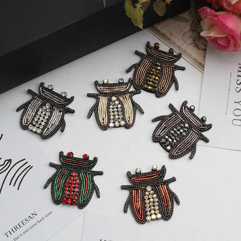 New Design Beading Pattern Animal Applique beaded insect patch custom patches for clothing rhinestone patch