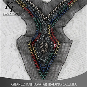 Kavatar Fashion Wholesale Handmade Beaded Black Neck Collar Trim