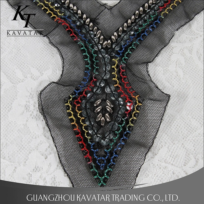 Kavatar Fashion Wholesale Handmade Beaded Black Neck Collar Trim