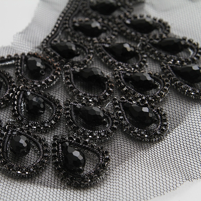 Factory wholesale gold decoration handmade collar patches with bead patches for clothing beaded trims for fashion garments