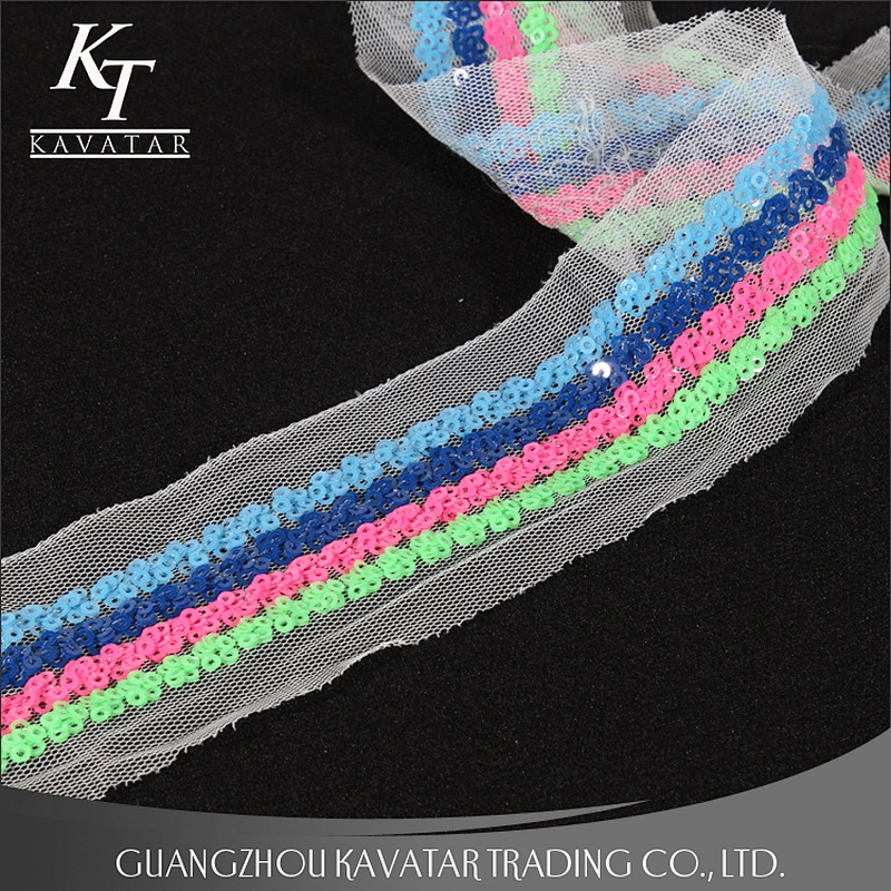 New Arrival 5cm Width Flower Shape Sequin Sew On Mesh Trim For Decoration