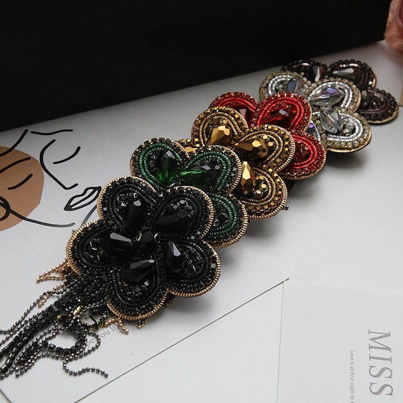 wholesale Sew on patches fringe beaded rhinestone patches for garment custom  clothing patch