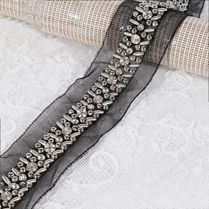 Fashion Handmade Accessories Decorative Beaded Rhinestone Lace Trims For Clothing