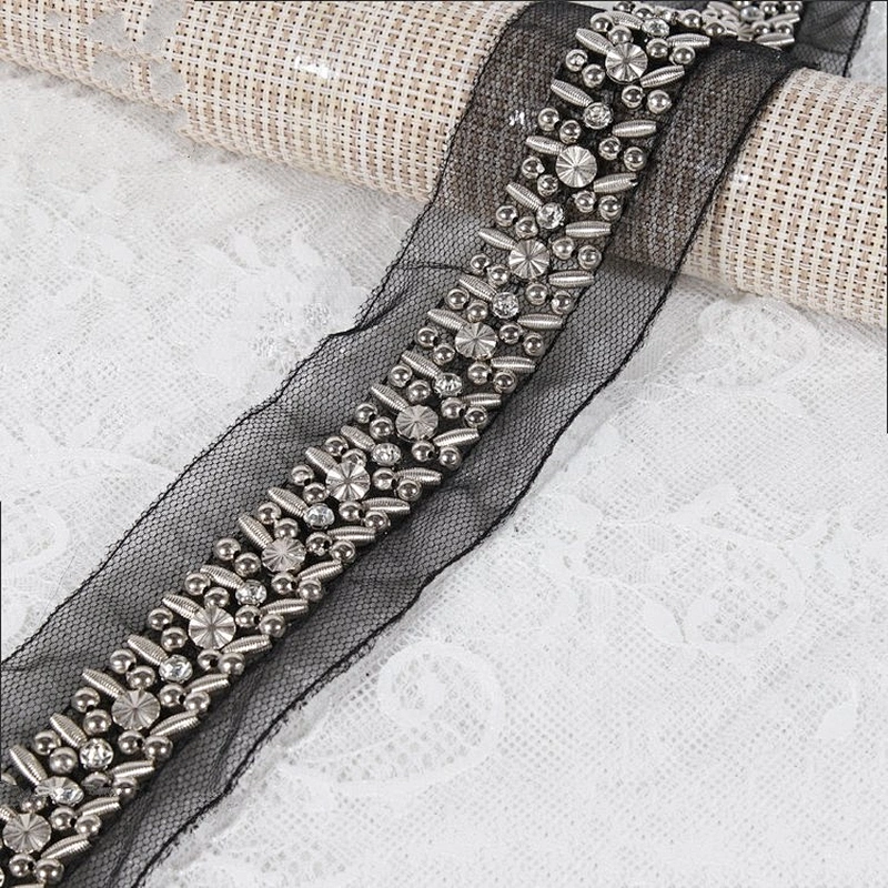 Fashion Handmade Accessories Decorative Beaded Rhinestone Lace Trims For Clothing