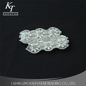 Custom Sew On Pearl Beaded Rhinestone Applique