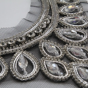Sew on necklace  Indian silk handmade necklace rhinestone beaded big patches for clothing patches  3D