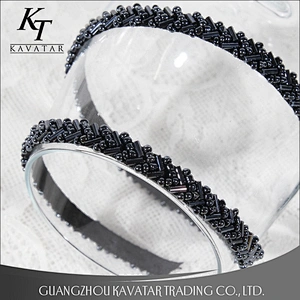 Kavatar Design 1cm Width Inclined Black Small Beads Lace Trim