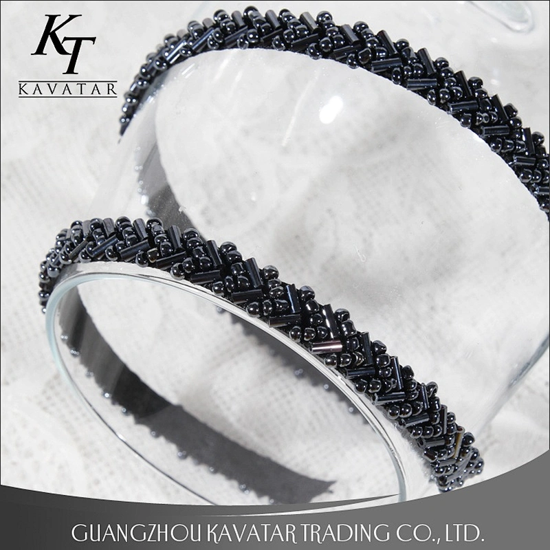 Kavatar Design 1cm Width Inclined Black Small Beads Lace Trim