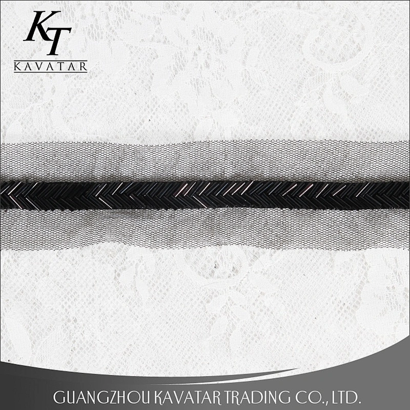 Classics Strip Shape Black Beaded Lace Ribbon To Decorative Clothing