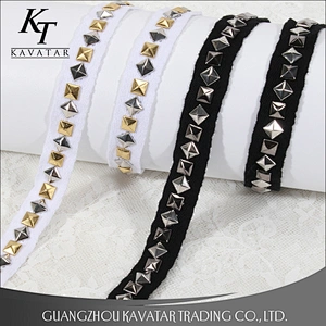 Pyramid shape Copper stud nail on polyester weave trim for garment accessories