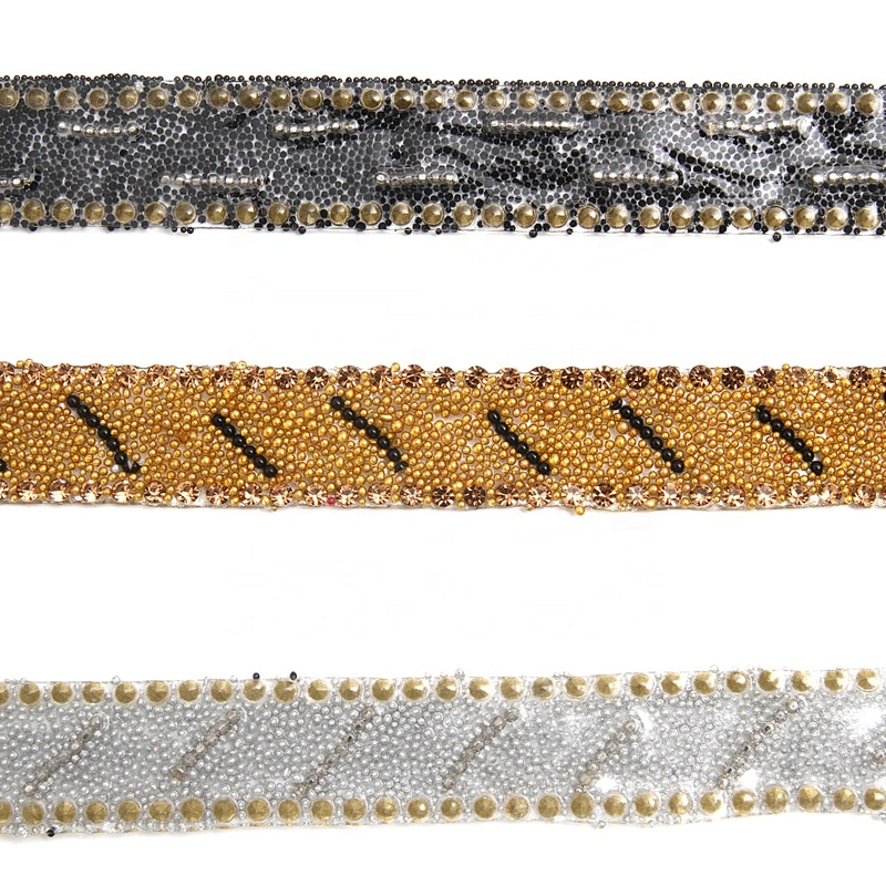 Hotfix Trimming For Hat For Clothing Volume Iron on Trims  Gold Accessories Chain Rhinestone Mesh transfers