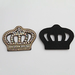 wholesale Sew on patches AB color hotfix patches crown patch applique 3d rhinestones CANVAS
