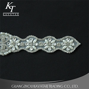 Custom Sew On Pearl Beaded Rhinestone Applique
