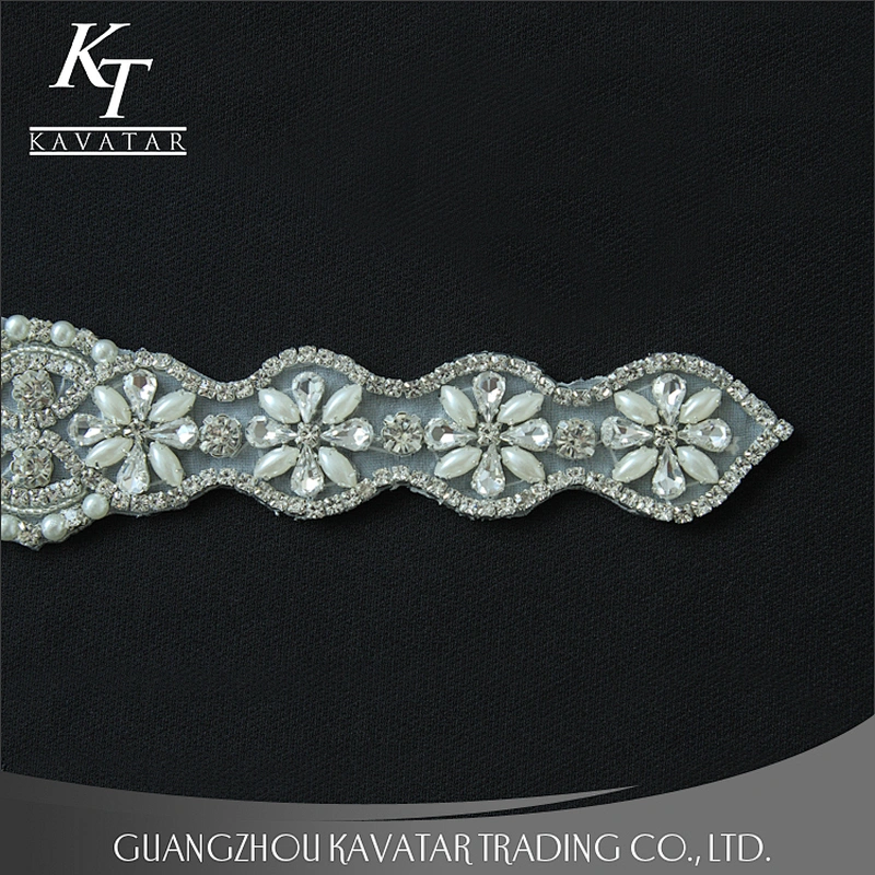 Custom Sew On Pearl Beaded Rhinestone Applique