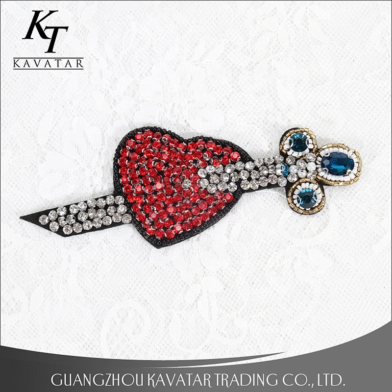 Rhinestone Love heart Beaded Patch for Clothing Sewing on Beading Applique Clothes Shoes Bags Decoration