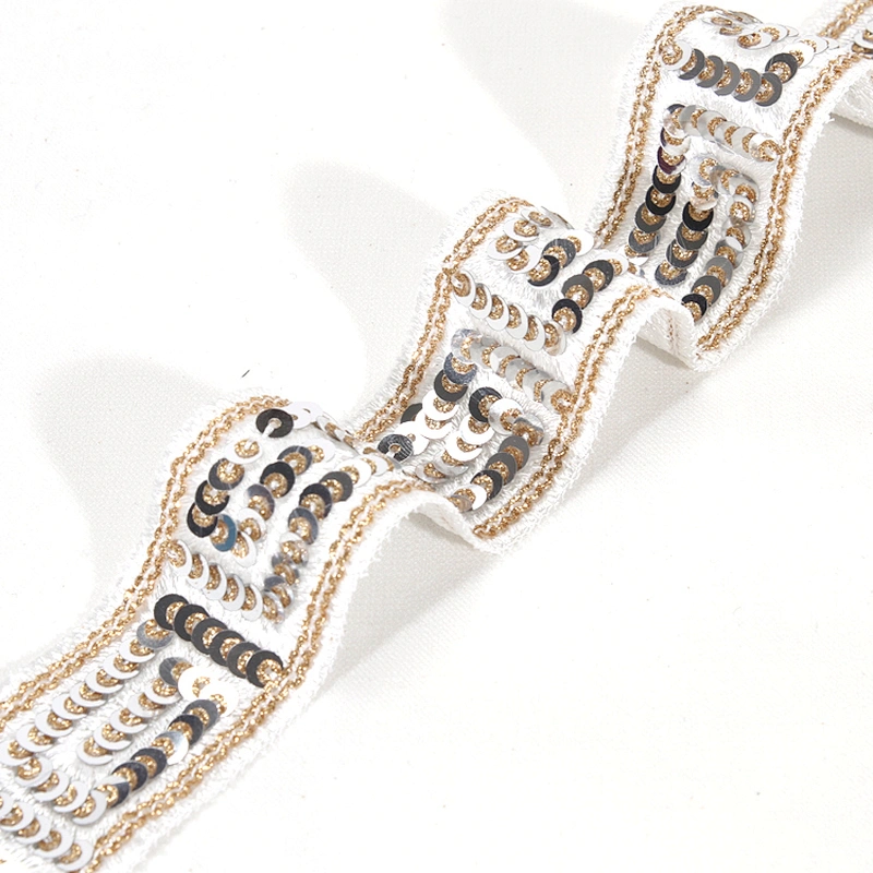 Handmade Chic Embroidery Gold Sequin Beaded Tulle Lace Trim For Wedding Dress