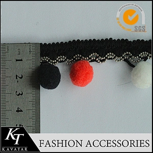 Ladies lace top latest design Copper chain multicolour pom pom trim for clothes