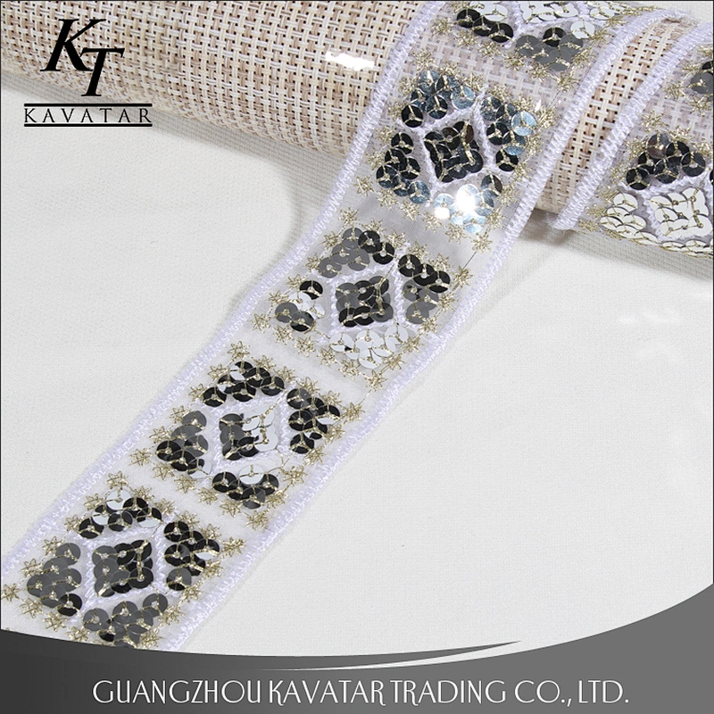 Best Popular White Sequin Trim Lace Decoration Ribbon For Dress
