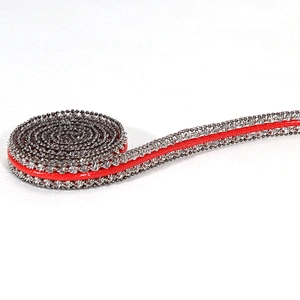 Custom Red Iron on Accessories Chained Rhinestone Heat Transfer Trim Ribbon