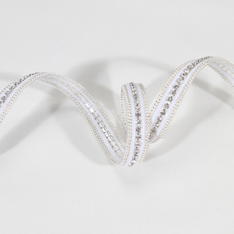 Bling Bling Decorative White Strips Accessories Beads Chain Decorated Hot Fix Rhinestone Transfer Motif Trim
