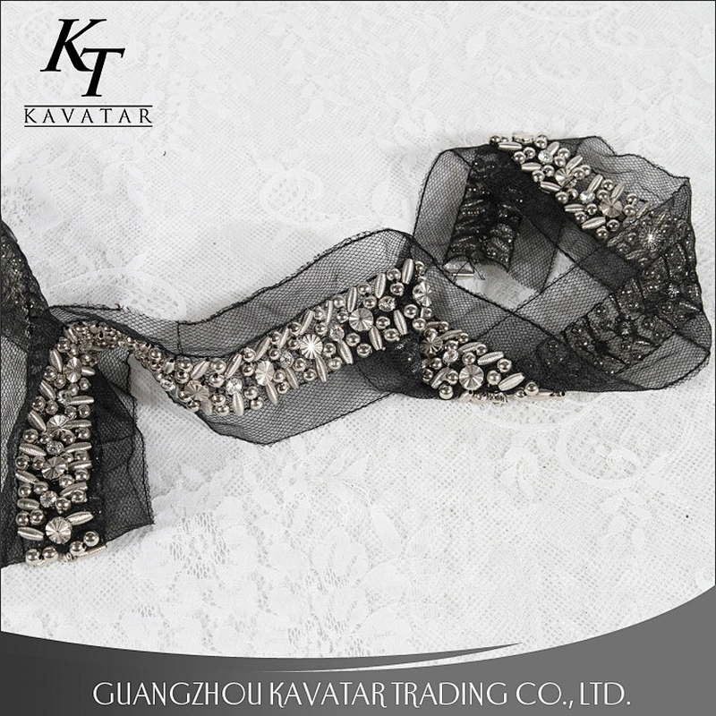 Fashion Handmade Accessories Decorative Beaded Rhinestone Lace Trims For Clothing