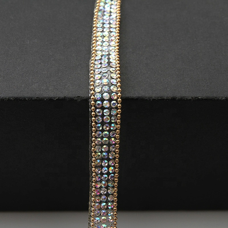 Kavatar Hot fix trimming rhinestone chain hot fix tape Copper bead rhinestone transfer tape iron trimming