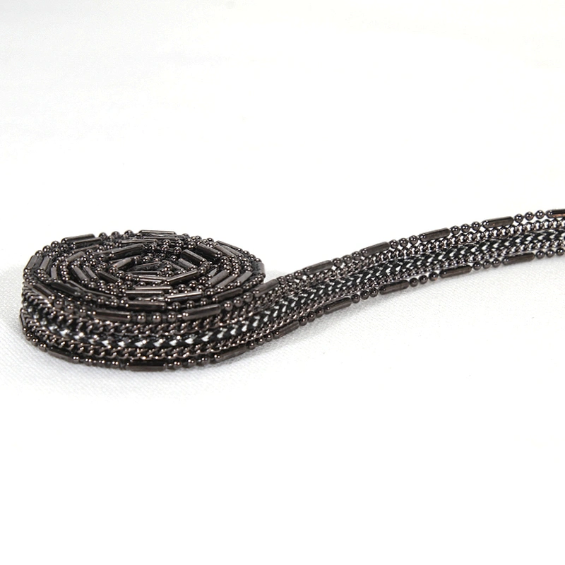Black Acrylic Beads Edging Accessories Chained Hotfix Transfer Trimming for Garments Shoes