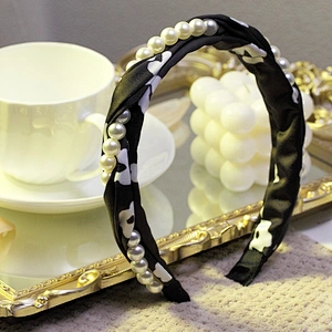 South Korea simple knot nail pearl hairband Europe and the United States with the same style retro polyester headband hairband
