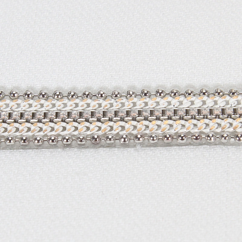 White Accessories Beads Bordered Iron on Rhinestone Trimming with Clean Crystal Chain