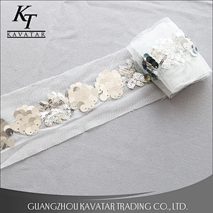 Beautiful Shape Sequin Sew On Black Mesh Flower Ribbon Trim For Decorative Dress