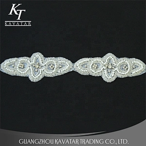Handmade Rhinestone Beaded Applique Sew With Pearl For Wedding Dress