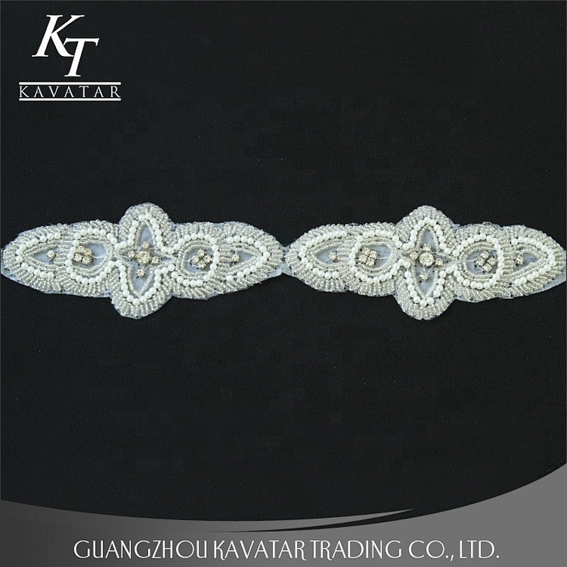 Handmade Rhinestone Beaded Applique Sew With Pearl For Wedding Dress