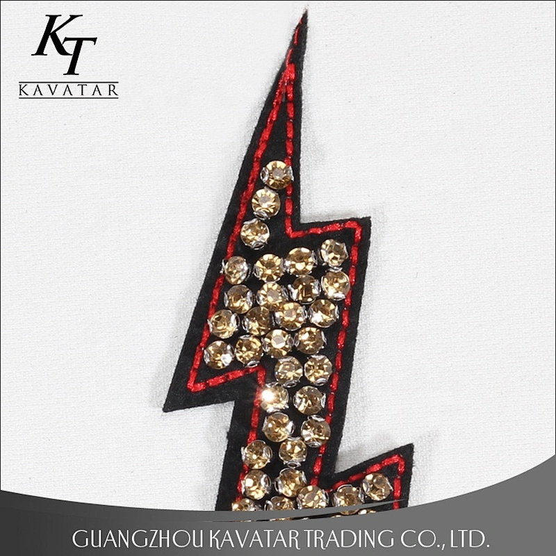 Yellow Rhinestone Lightning Beaded Patch for Clothing Sewing on Patch Beading Applique Clothes Sewing Accessories