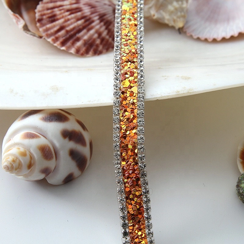 Kavatar Wholesale Hotfix trimming rhinestone hotfix banding gold Copper sequin rhinestone transfer tape iron trimming