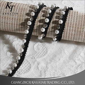 Popular Small Lace Trim Pearl Beaded Rhinestone Lace Decorative For Dress