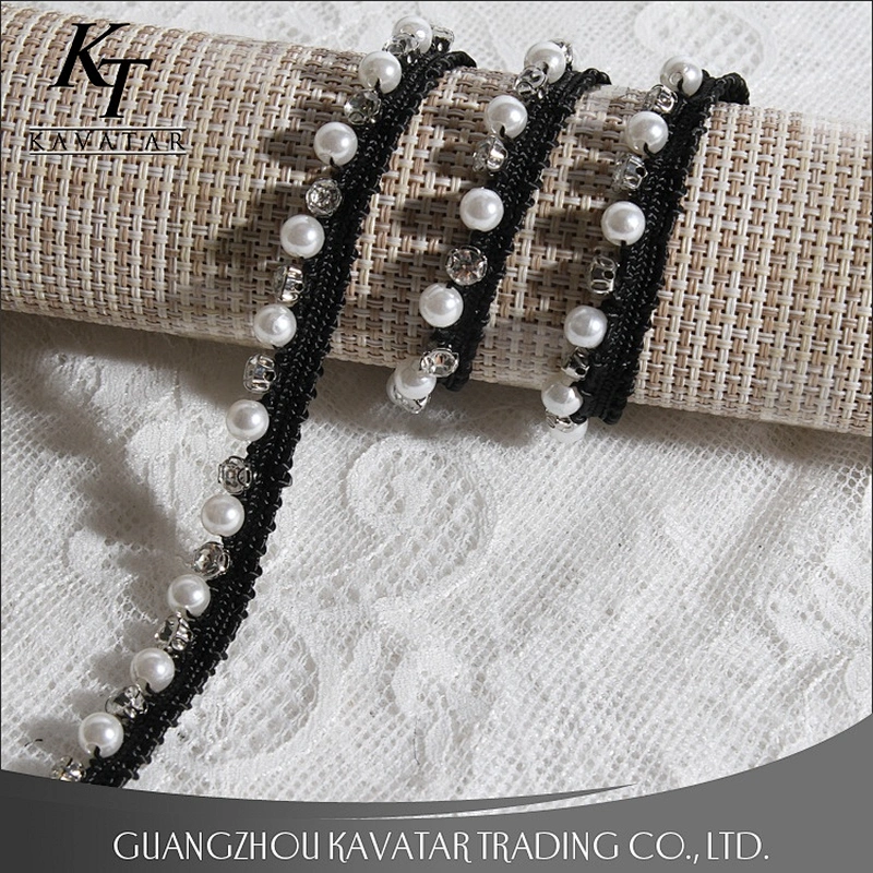 Popular Small Lace Trim Pearl Beaded Rhinestone Lace Decorative For Dress